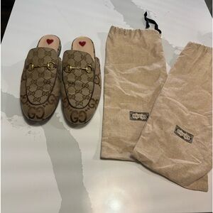 Gucci Princetown GG Canvas Loafer Mules Size 39.5